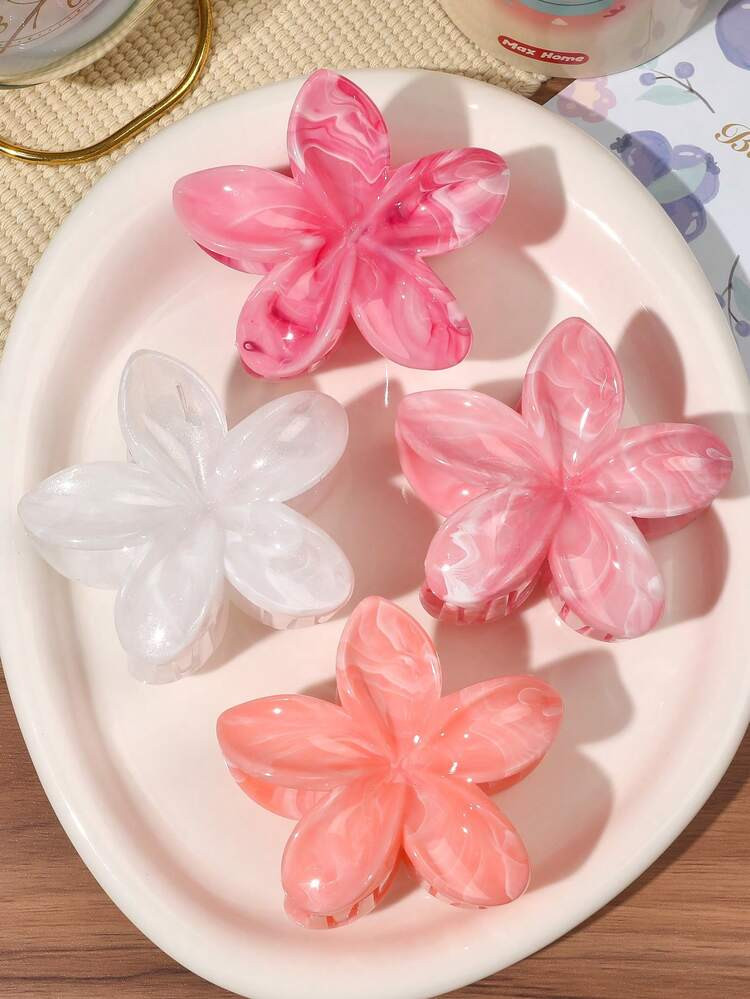 4pcs/Set Bohemian Floral Hair Clips, Sweet & Minimalist Daisy Flower Marble Pattern Hair Accessories, Suitable For Spring/Summer Beach Beauty Claw Clips Casual Hair Claw Fall Winter For Vacation Outfits Woman | SHEIN