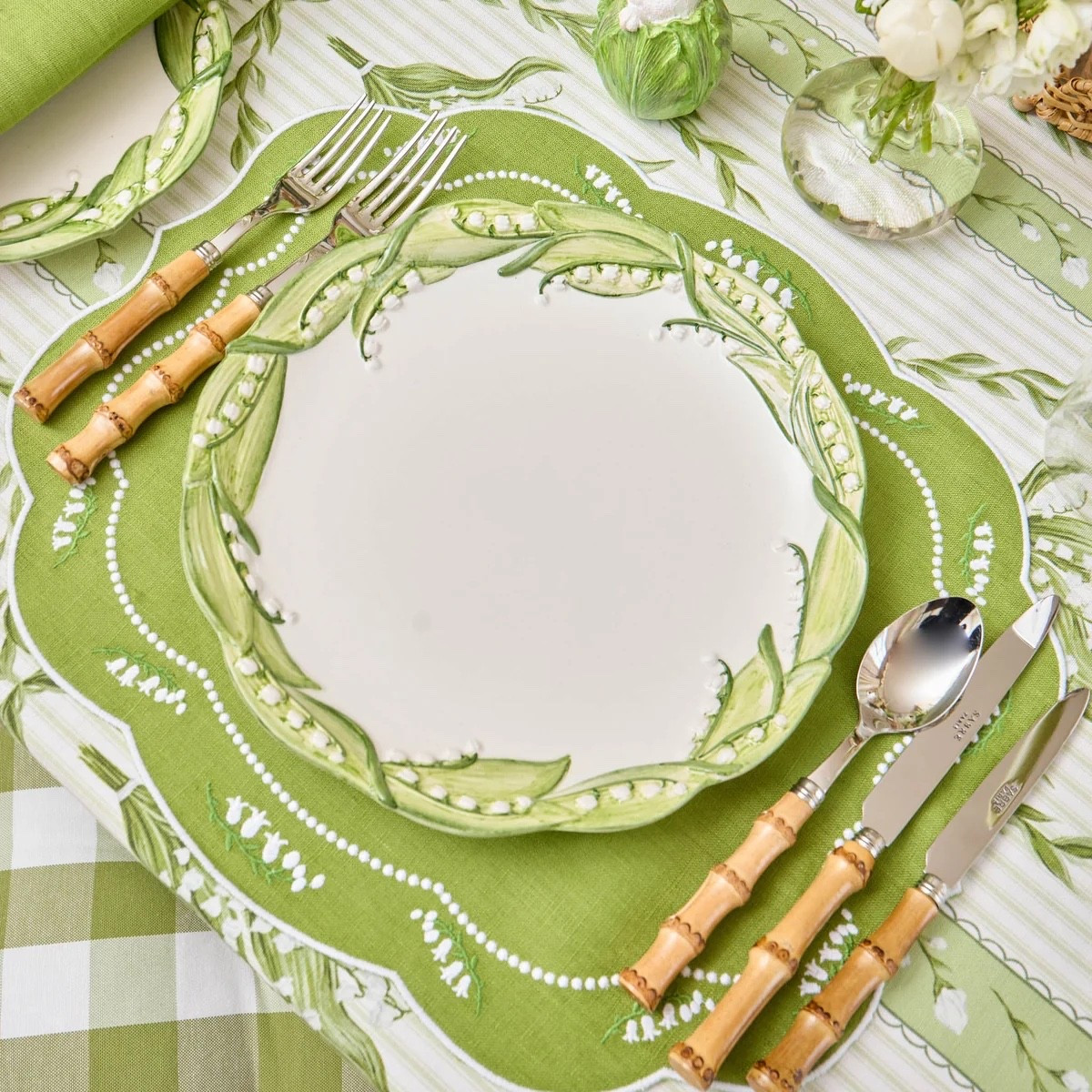Lily of the valley plates and tablecloth 💚 spring table Easter tablescape 