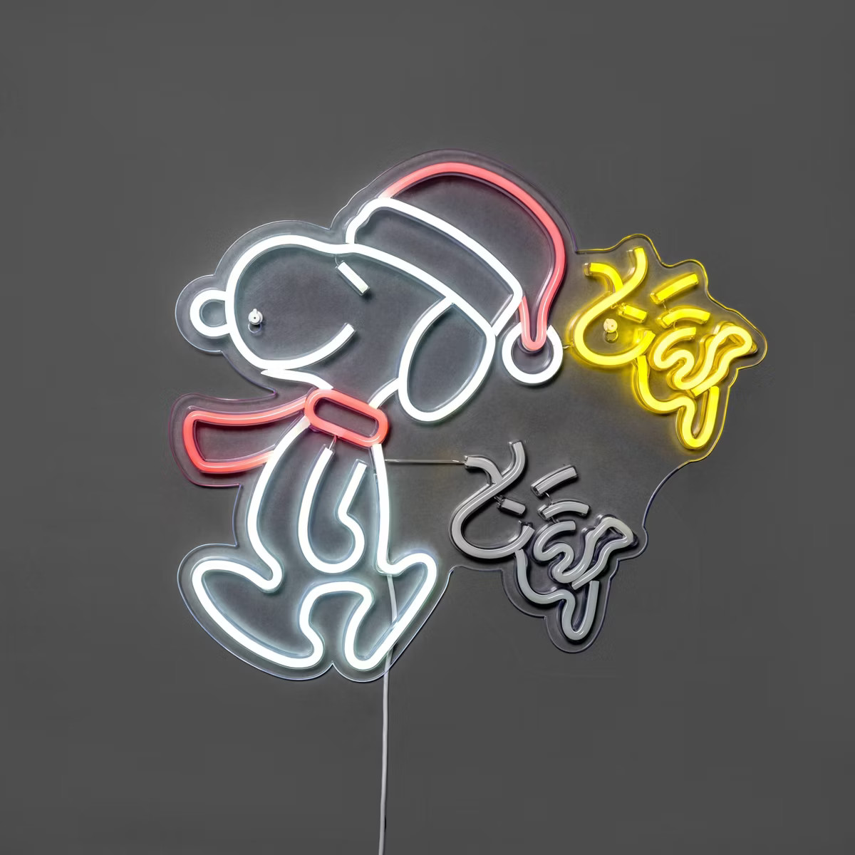 Peanuts 15" Snoopy with Woodstock Flying Hanging Neon Sign | Target