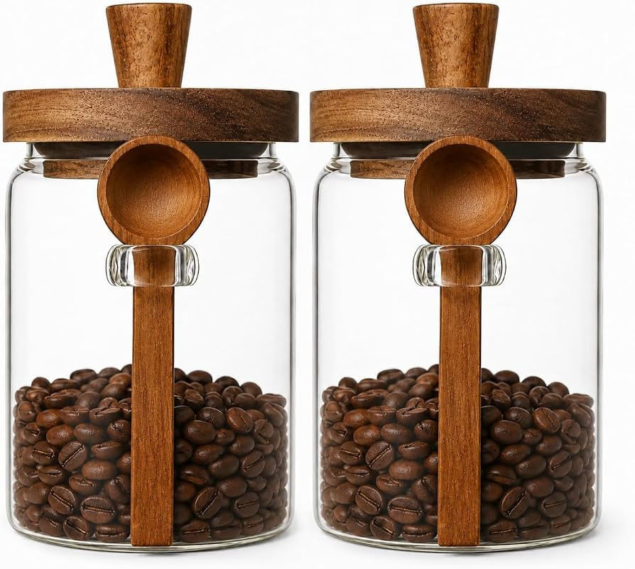 ANSQU Set of 2 Glass Coffee Canisters, 20.3 oz Jars with Spoons | Amazon (US)