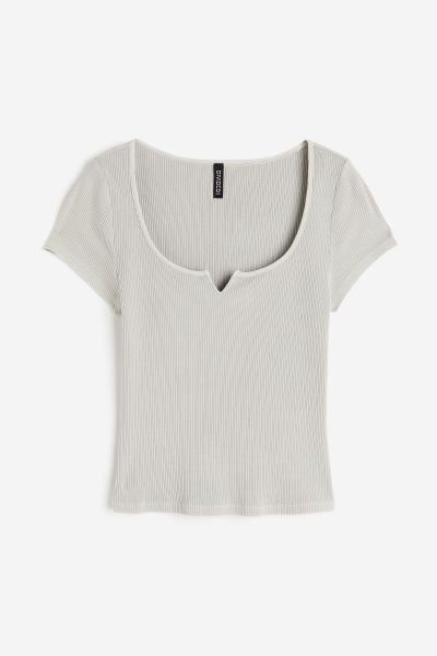 Washed-look Ribbed Top - Light gray - Ladies | H&M US | H&M (US + CA)