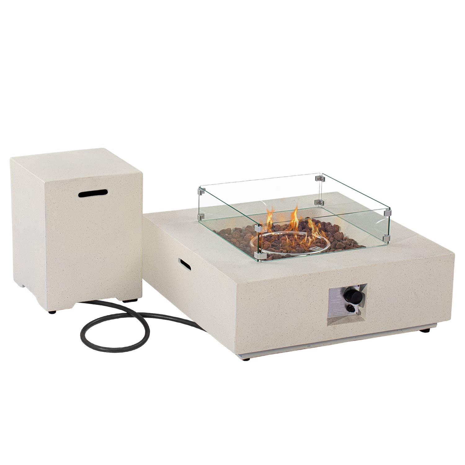 COSIEST 35-inch Square Outdoor Sandstone Propane Fire Pit w Wind Guard and Side Table, 50,000 BTU St | Amazon (US)