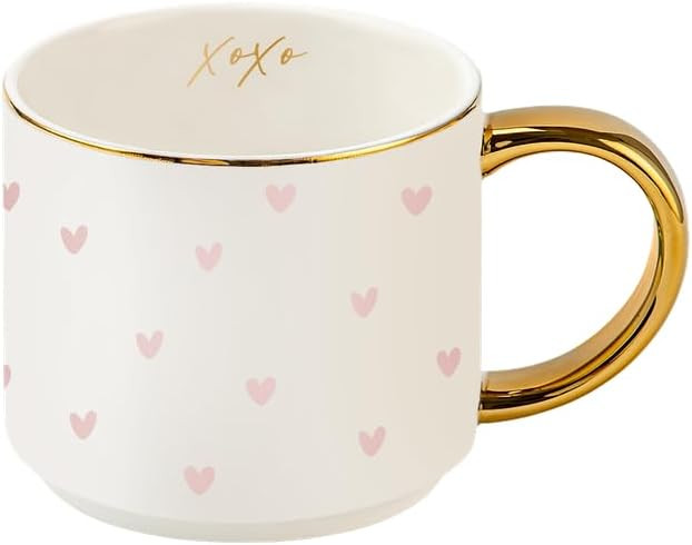 Sweet Water Decor Heart XOXO Coffee Mug with Gold Handle, 14oz Fine Bone China Tea Cup for Hot & ... | Amazon (US)