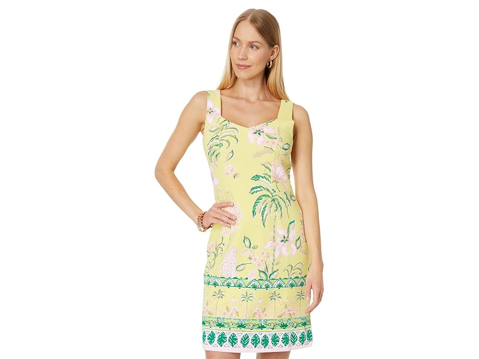 Lilly Pulitzer Del Rey Stretch Shift Women's Dress Finch Yellow Tropical Oasis Engineered Knit Dress : LG, Cotton/Polyester/Spandex | Zappos