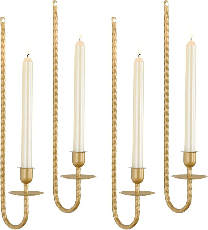 Gold Wall Candle Sconces Set of 4,Taper Wall Candle Holder Modern Wall Mount Candle Holders for L... | Amazon (US)
