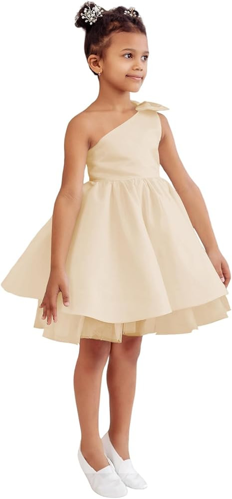 One Shoulder Flower Girl Dresses for Wedding Toddler Short Tutu Satin Tulle Girl Dress for Birthd... | Amazon (US)