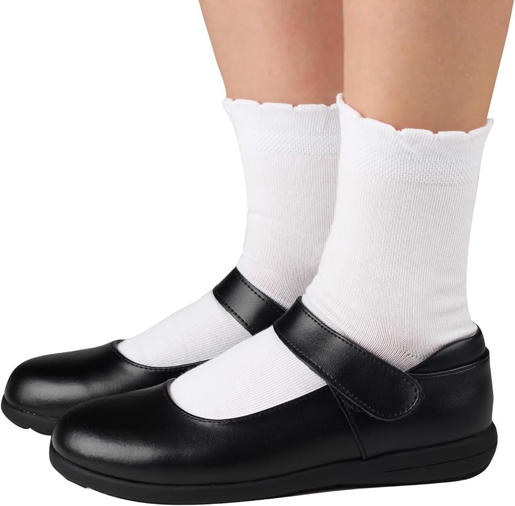 COTTON DAY Girls White Dressy Textured Short Socks Scallop Top Design 5 Pack | Amazon (US)