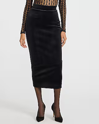 High Waisted Velvet Midi Skirt | Express