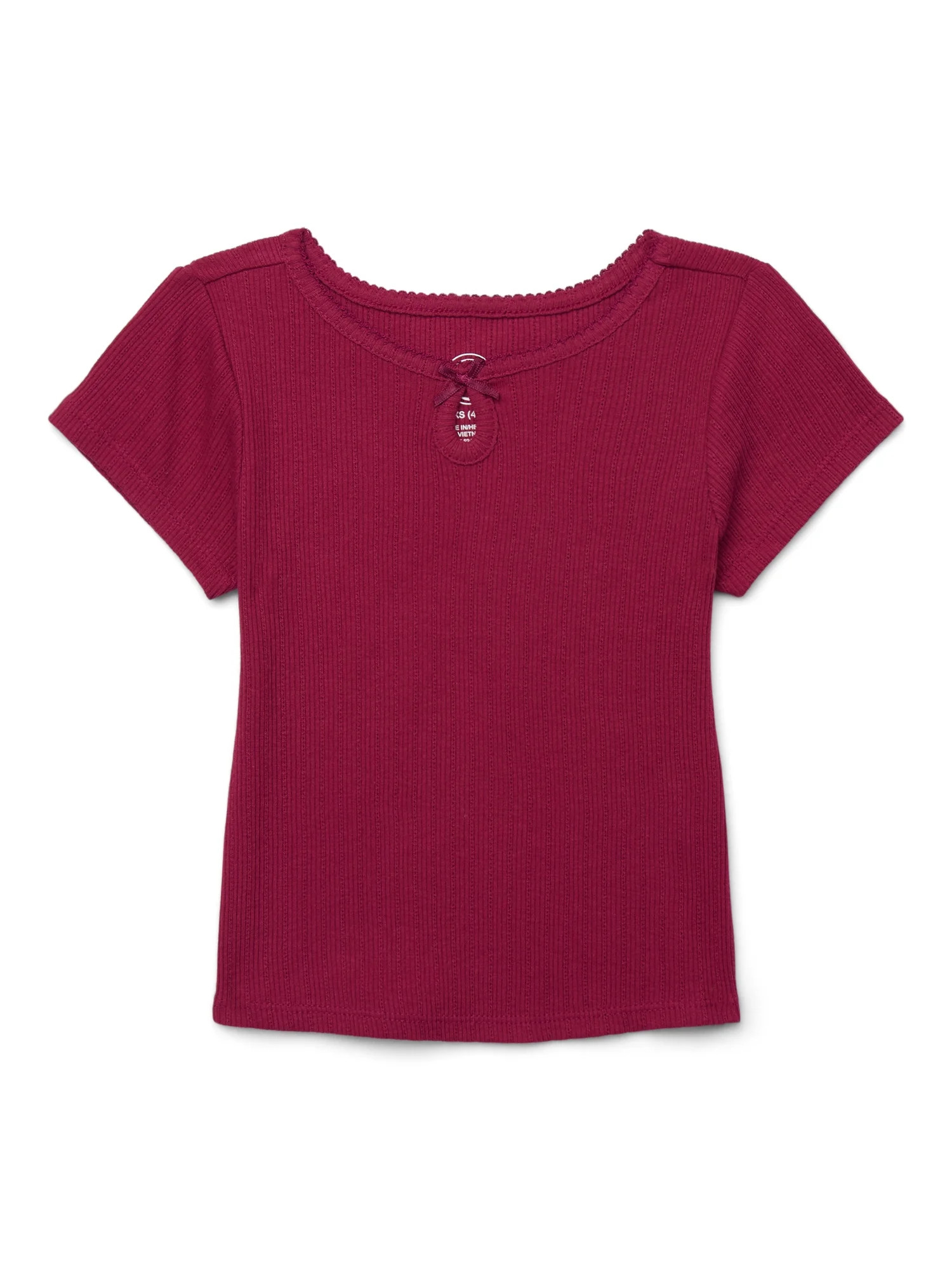Wonder Nation Girls Ribbed Pointelle Keyhole T-Shirt, Sizes 4-18 & Plus | Walmart (US)