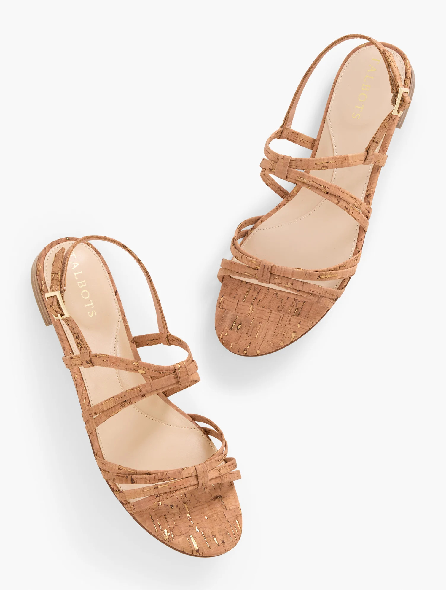 Aria Strappy Cork Sandals - Natural/Gold - 6M Talbots | Talbots