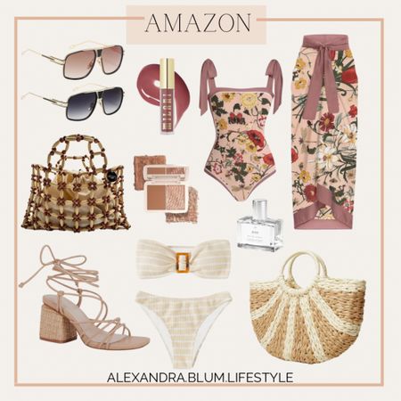 Amazon swim accessories and bikinis! Cute beach accorded for travel wear and resort fashion trends! Cute rattan tote bag and purse, sandals, and beauty! 

#LTKfindsunder50 #LTKitbag #LTKswim