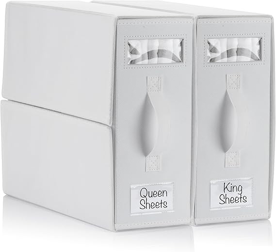2 Pack Bed Sheet Organizers, Foldable Linen Closet Organizers and Storage, Organizing Bedding Con... | Amazon (US)