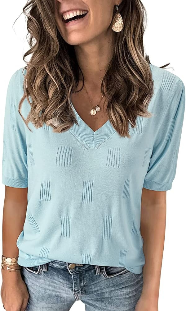 Arach&Cloz Womens Lightweight Soft Summer Tops 2024 Versatile Dressy Blouse Short Sleeve Knit Swe... | Amazon (US)