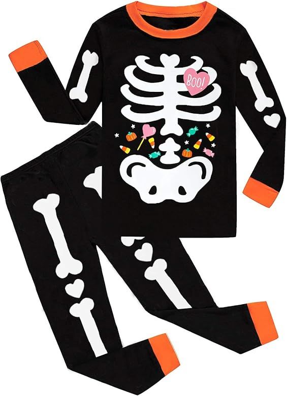 Toddler Boys Halloween Pajamas Glow in The Dark Skeleton Pjs Cotton 2 Piece Pajama Set Pumpkin Sleep | Amazon (US)