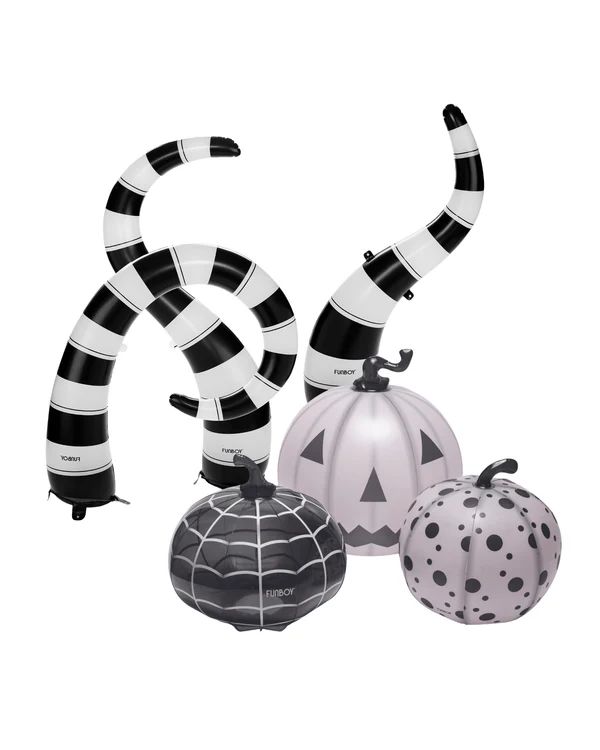 Light Up Halloween Lawn Snake & Inflatable Black & White Pumpkin Decor | FUNBOY