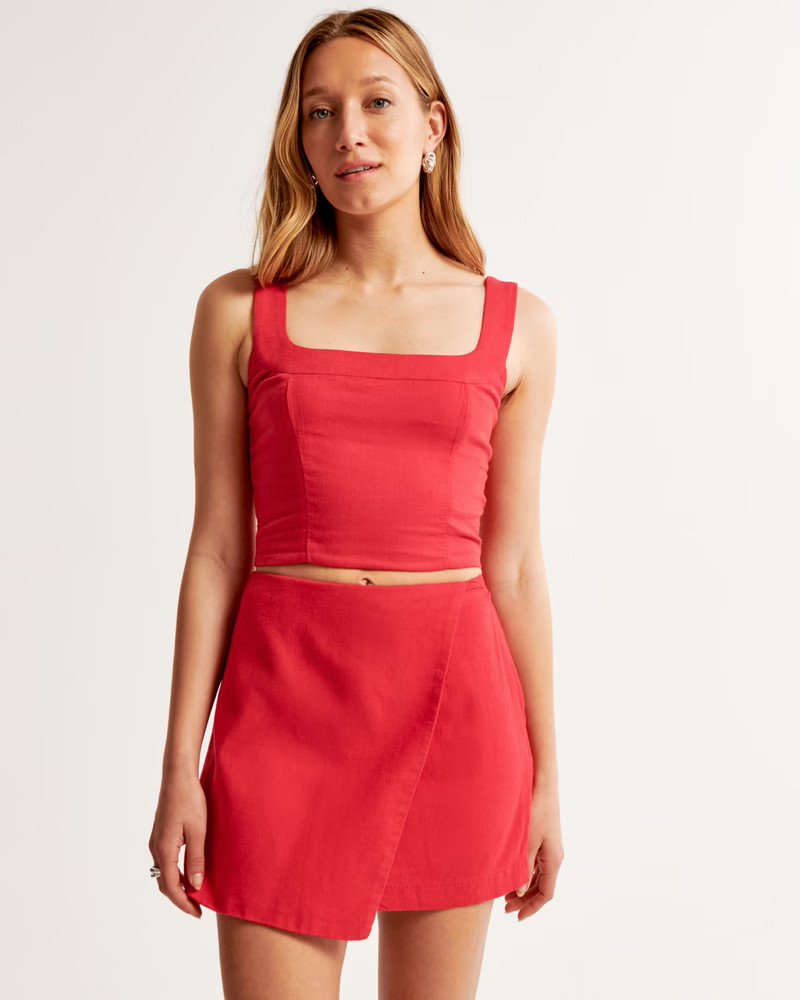 The A&F Scarlett Linen-Blend Wrap Mini Skort | Abercrombie & Fitch (US)