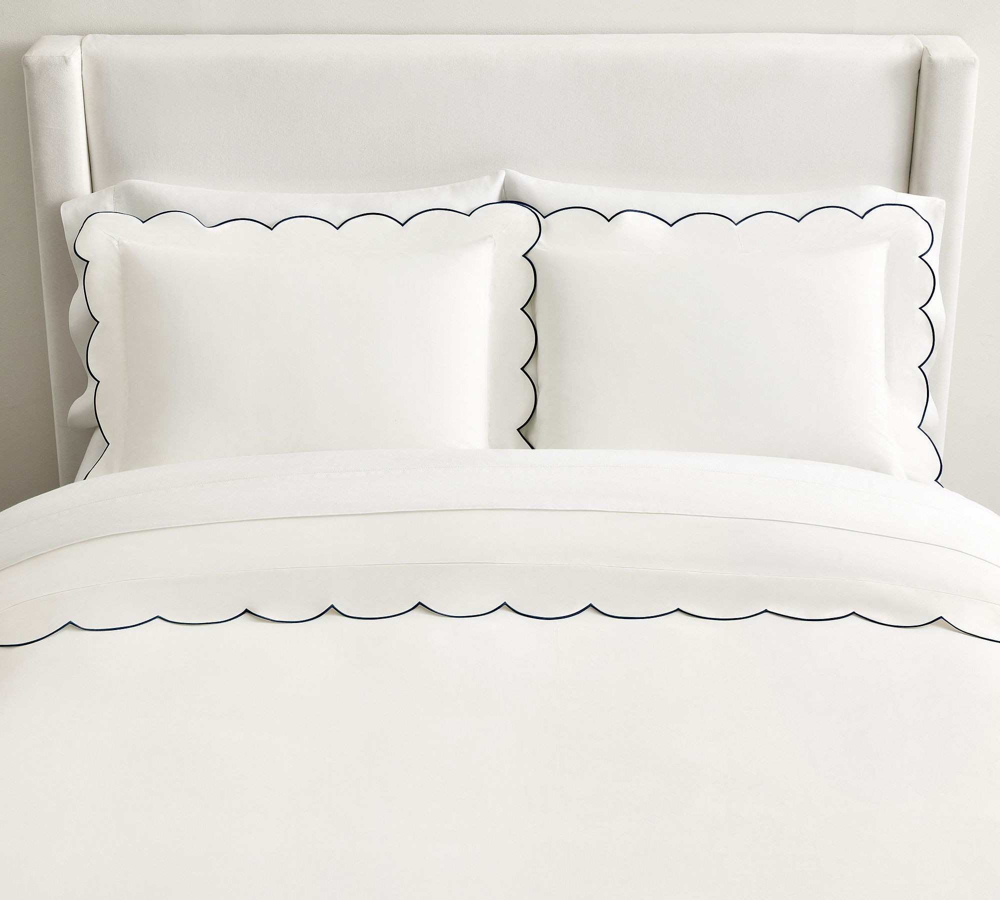 Scalloped Embroidered Percale Duvet Cover, White/Navy, King/Cal. King | Pottery Barn (US)
