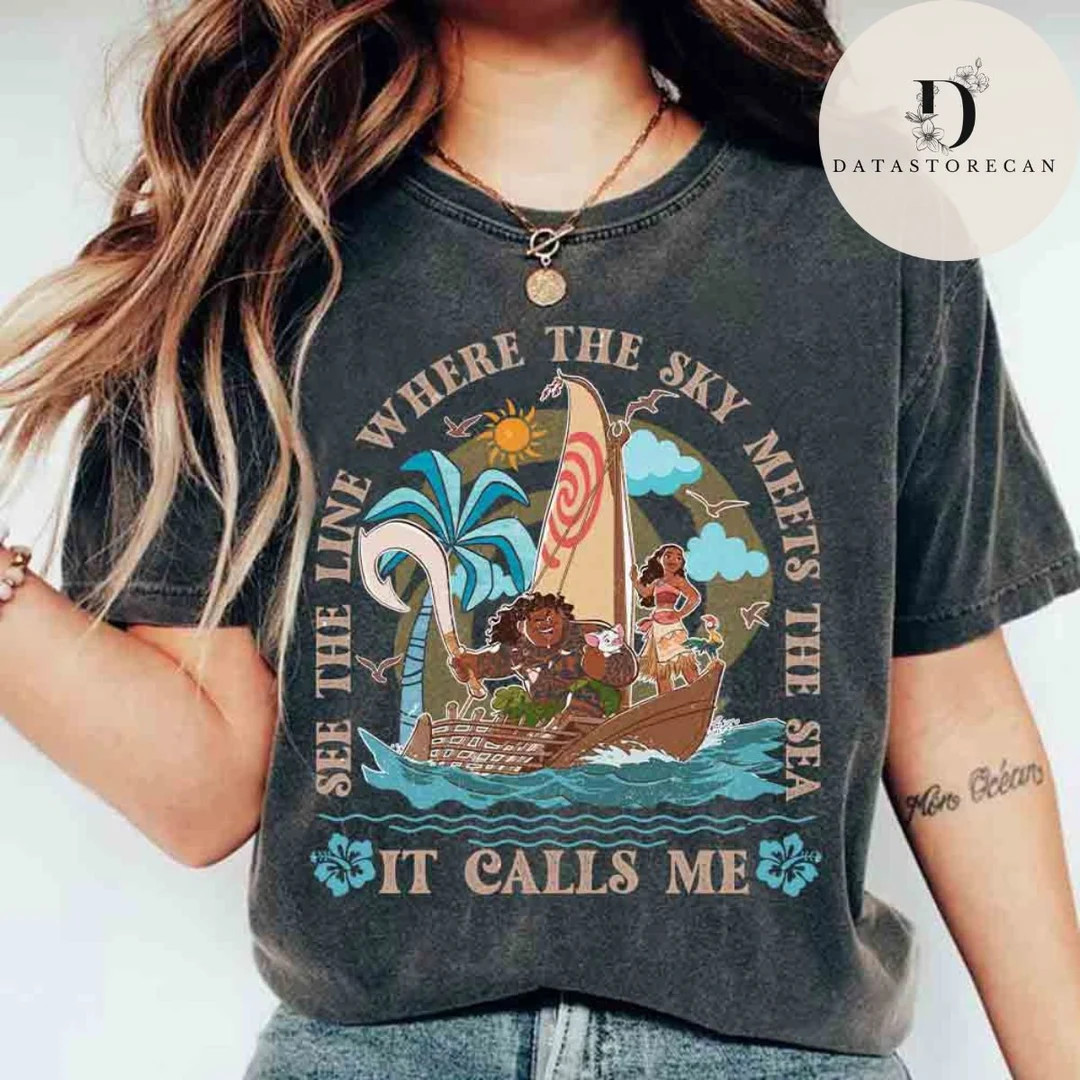 Moana Disney shirt, The sea it calls me Moana 2 shirt, Moana Maui vintage shirt, Disney trip prin... | Etsy (US)