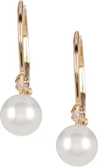 14K Yellow Gold Diamond Accented 5-5.5mm Cultured Freshwater Pearl Earrings | Nordstrom Rack