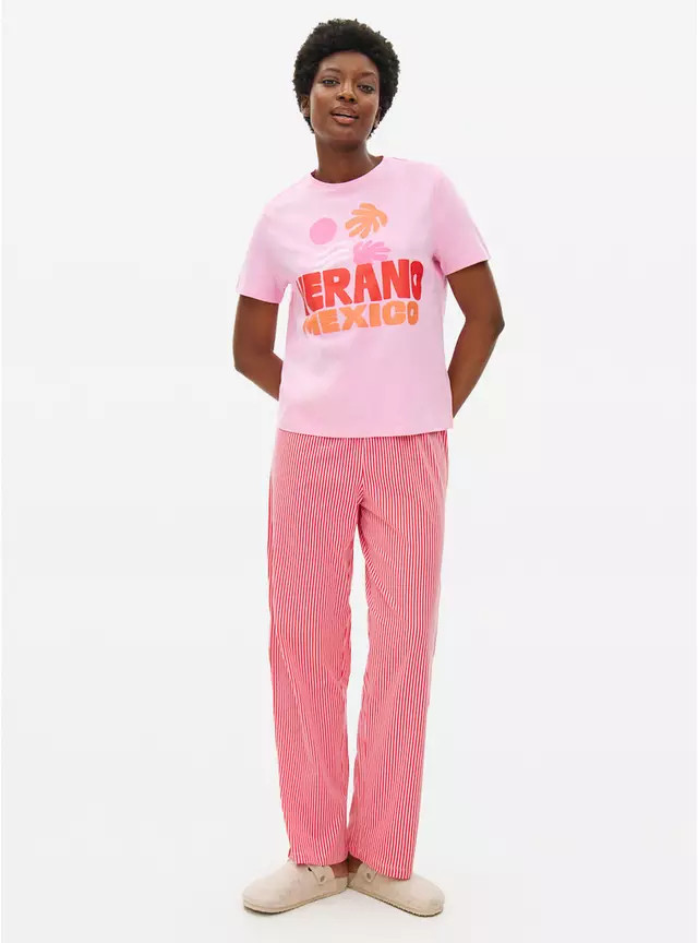 Mexico Pink Stripe Pyjama Set M | Tu Clothing