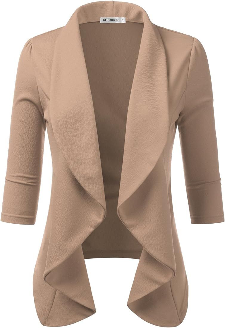 Doublju Womens Lightweight Thin 3/4 Sleeve Open Front Blazer With Plus Size | Amazon (US)
