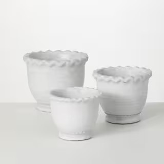 6.5", 6", and 5" Whitewashed Scalloped Edge Cement Pot (Set of 3) | The Home Depot