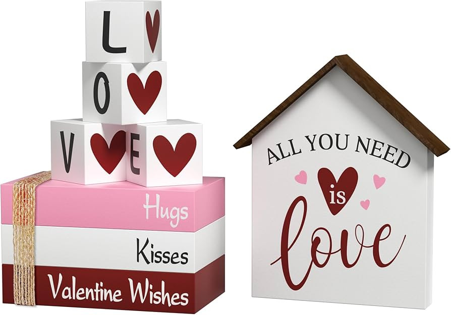 Valentine's Day Decorations Heart Decor Faux Books, 8 Pcs Valentines Day Tiered Tray Decor Book S... | Amazon (US)