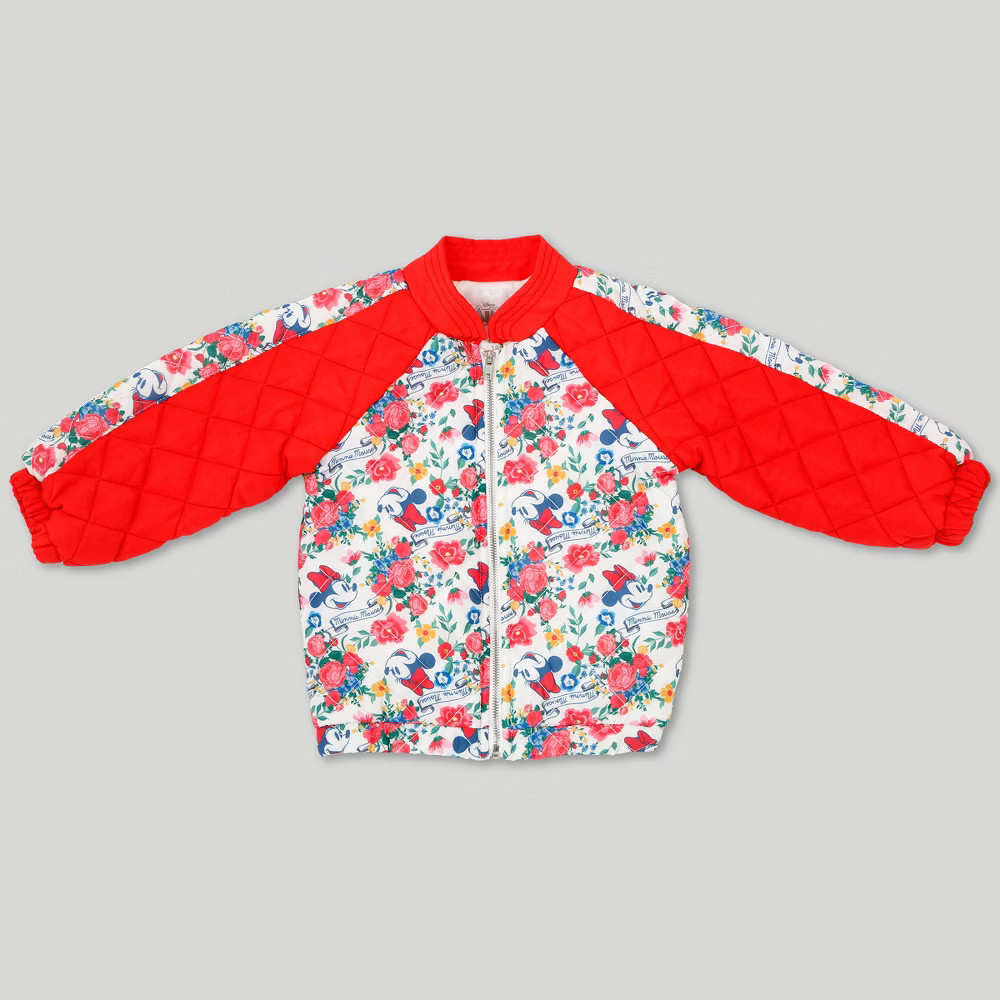 Toddler Girls' Disney Mickey Mouse & Friends Minnie Mouse Bomber Jacket - White/Red 12M, Girl's | Target