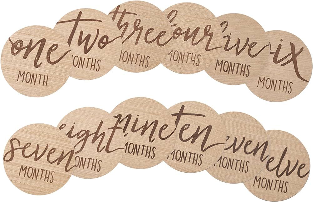 Kate & Milo Baby Monthly Milestone Marker Discs - Classic Cursive Script Wooden Discs with Revers... | Amazon (US)