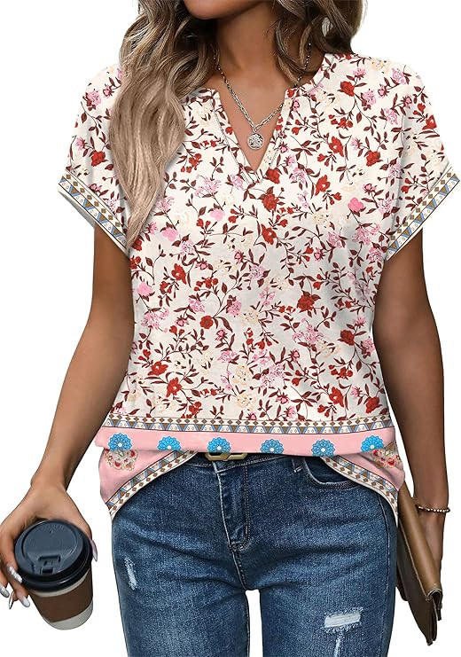 Womens Tops Dressy Casual V Neck Rolled Sleeve T Shirts Fashion Clothing Business Casual Outfits ... | Amazon (US)