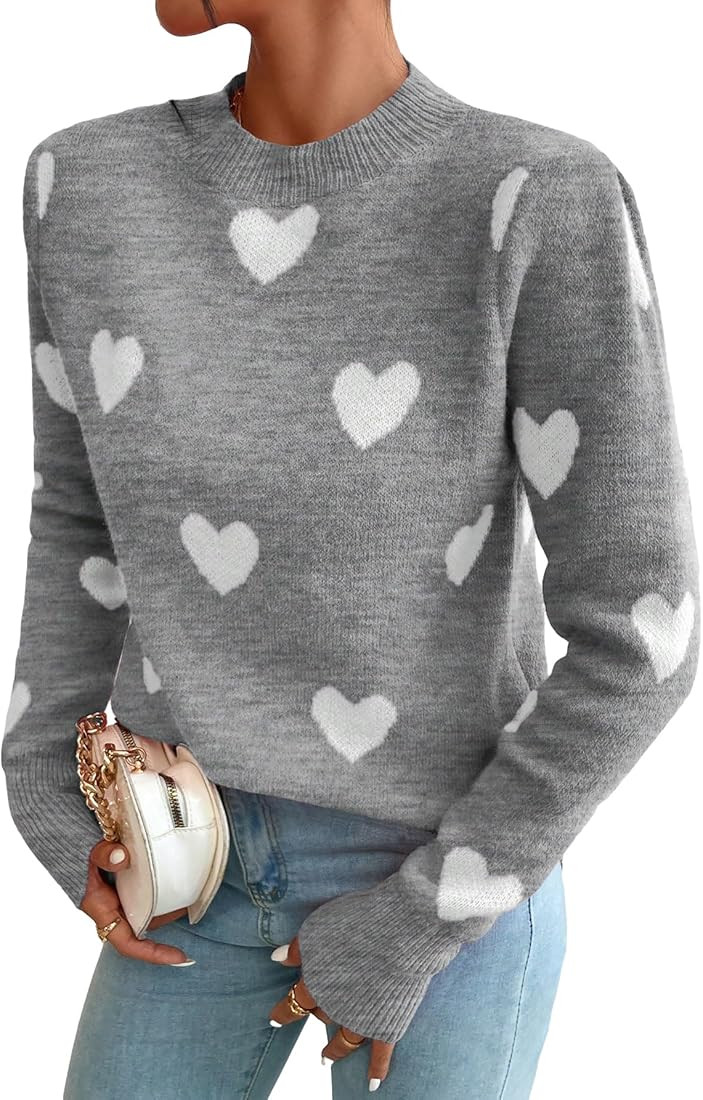 SOLY HUX Women's Heart Print Long Sleeve Sweater Pullovers | Amazon (US)