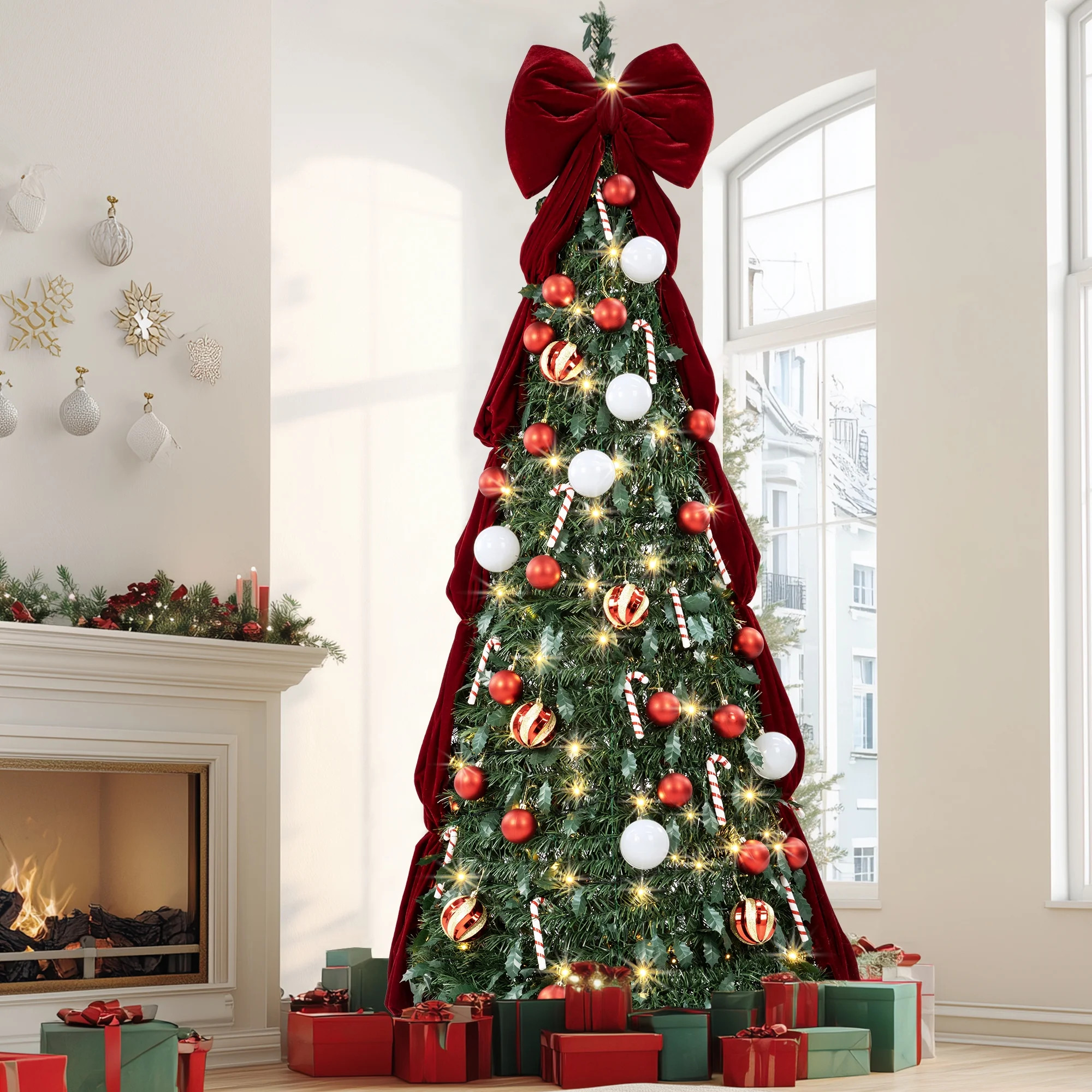 Firstness Christmas Tree 6FT, Pop up Pre Decorated Pre Lit Artificial Xmas Tree with 150 LED Ligh... | Walmart (US)