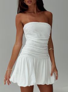Glamour Girl Strapless Bubble Hem Mini Dress White | Princess Polly US