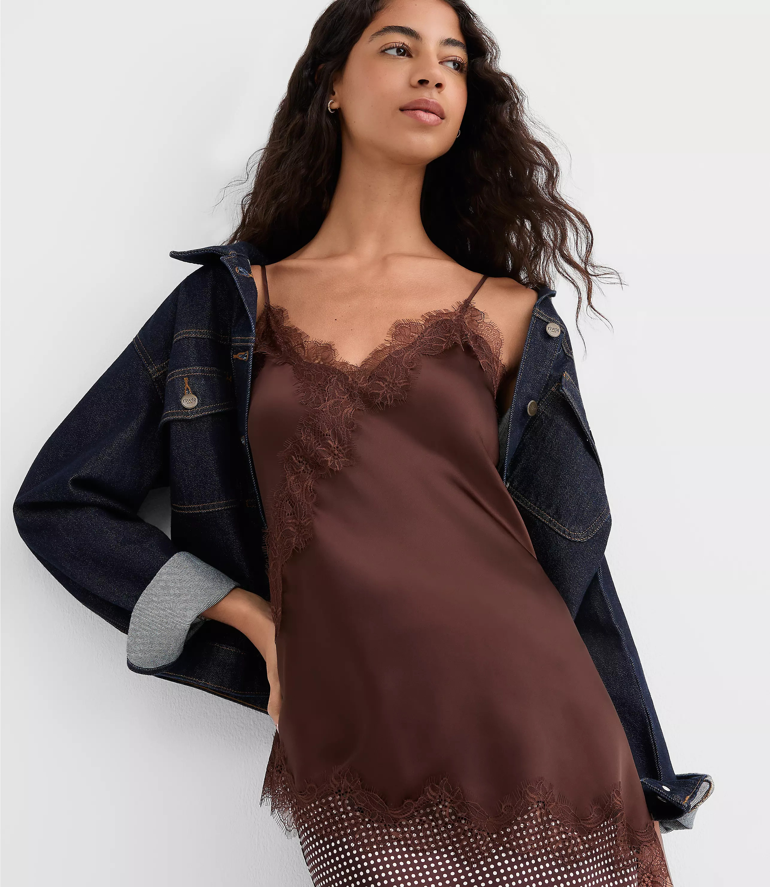 Lace Trim Satin Asymmetrical Cami | LOFT