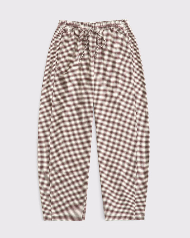 Abercrombie & Fitch Women's Barrel Pull-On Pant in Brown Gingham - Size XXS | Abercrombie & Fitch (US)