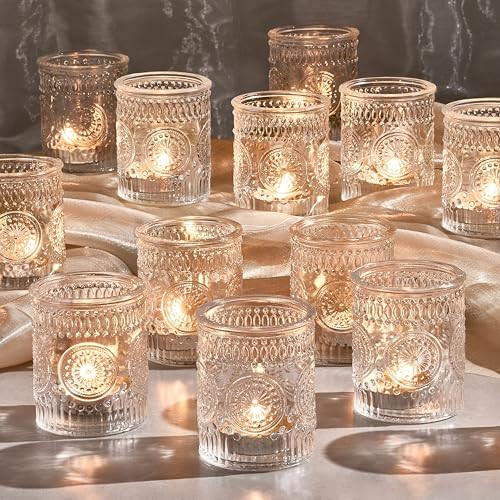 30 Pack Clear Glass Votive Candle Holders, Vintage Candle Holder Bulk, Tealight Candle Holders fo... | Amazon (US)
