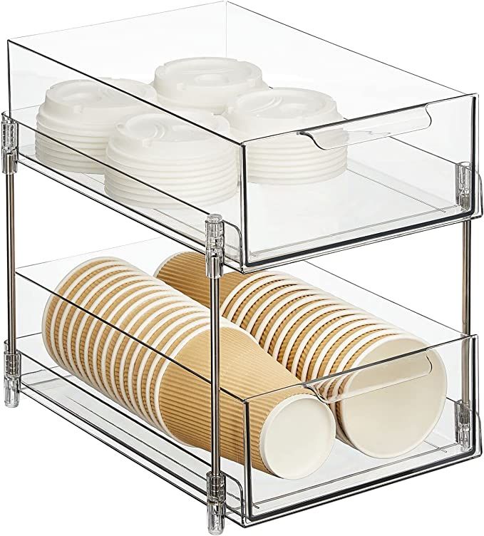 Nate Home by Nate Berkus 2-Tier Sliding Plastic Pull-Out Drawer Organizer, Removable Drawers - Ki... | Amazon (US)