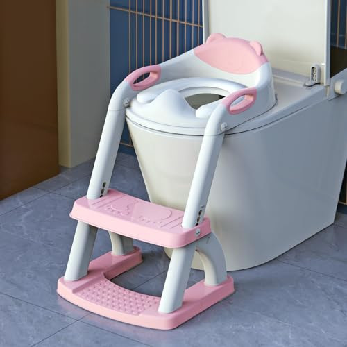 SKYROKU Potty Training Toilet, New Sector-Shape Stabilized Base two in one Toddler Toilet Seat with Splash Guard, Anti Slip Pad, and Step Stool Pink | Amazon (US)