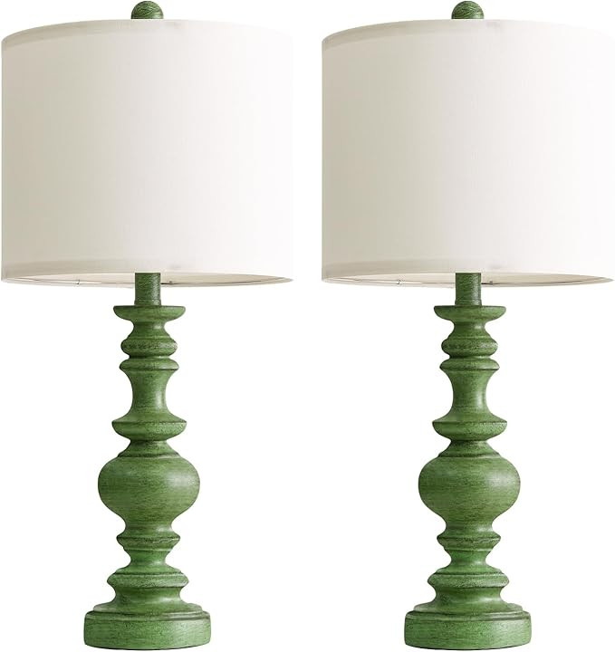 BOBOMOMO 24" Farmhouse Table Lamps Set of 2 – Sage Green Bedside Lamps with Linen Shades, Mediu... | Amazon (US)