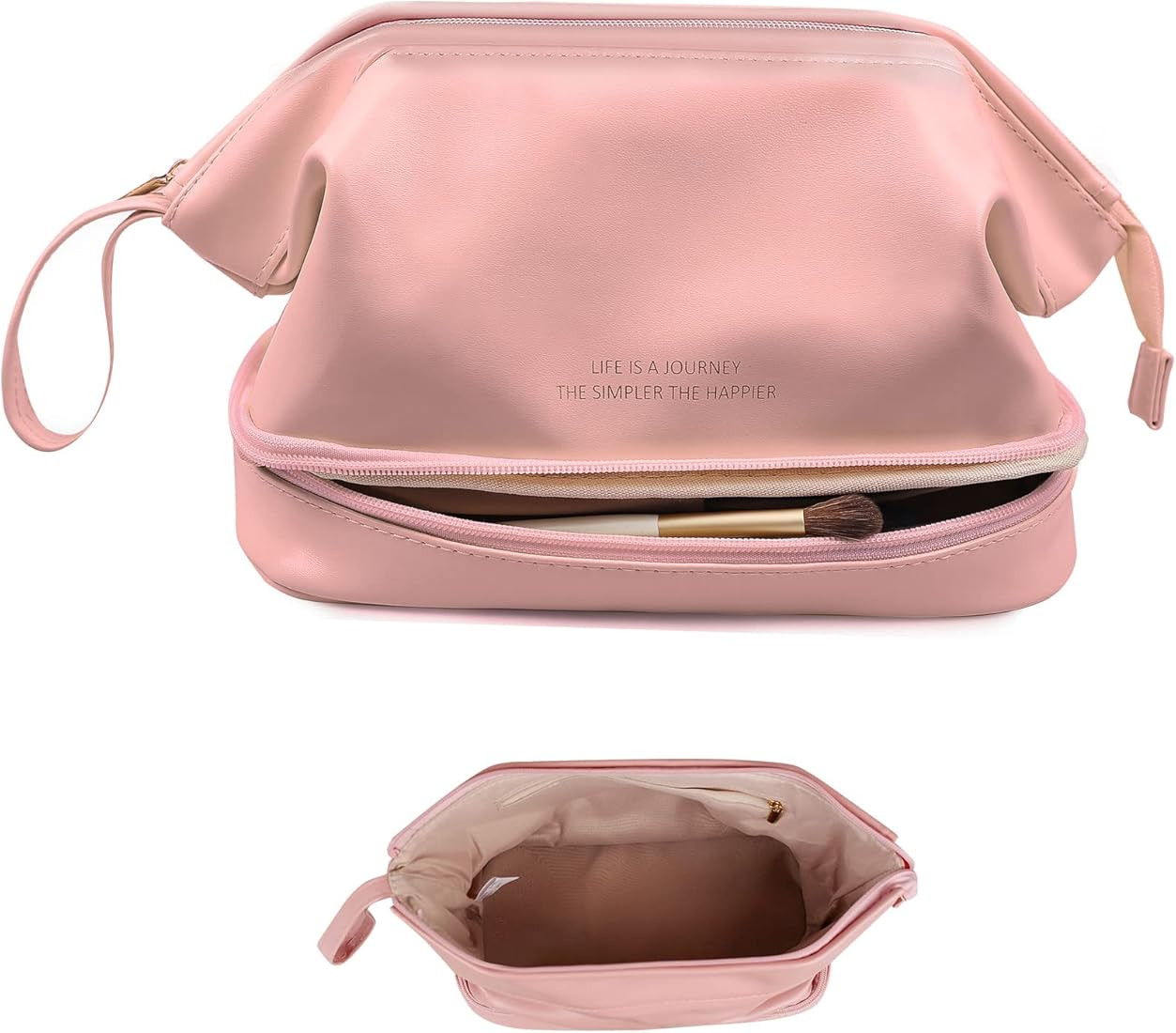 Abiudeng Large Makeup Bag,Double Layer Cosmetic Bag,Travel Makeup Bag,Leather Makeup Bag, Cosmeti... | Amazon (US)