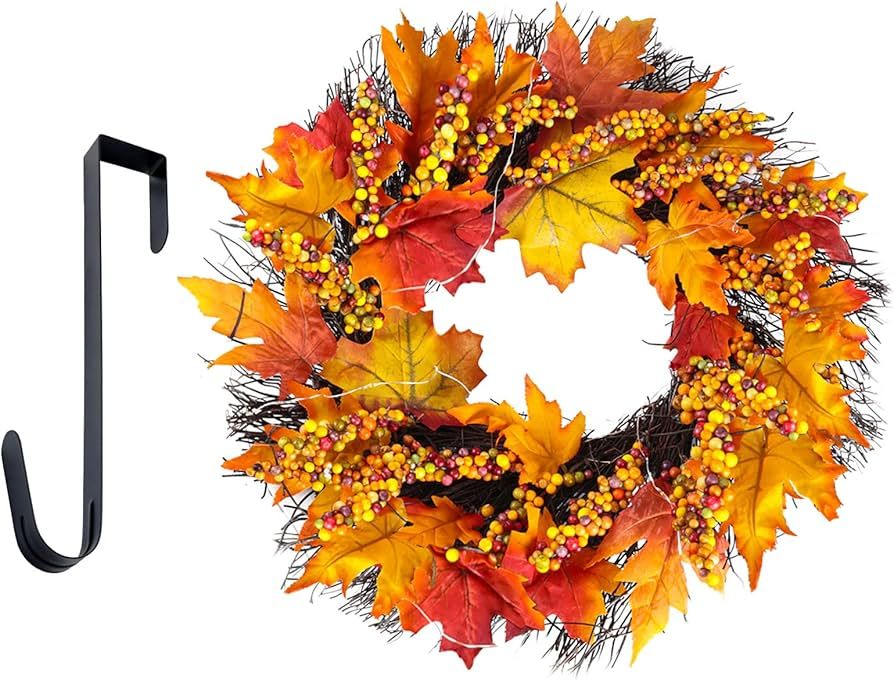 Warmiehomy 45cm Autumn Wreath Front Door with Hanger & LED Light, Fall Halloween Autumn Door wrea... | Amazon (UK)