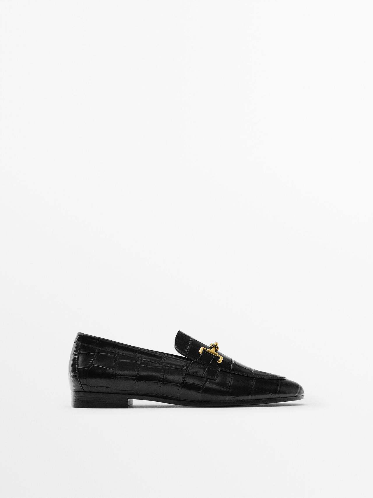 Leather loafers with metal buckle | Massimo Dutti US