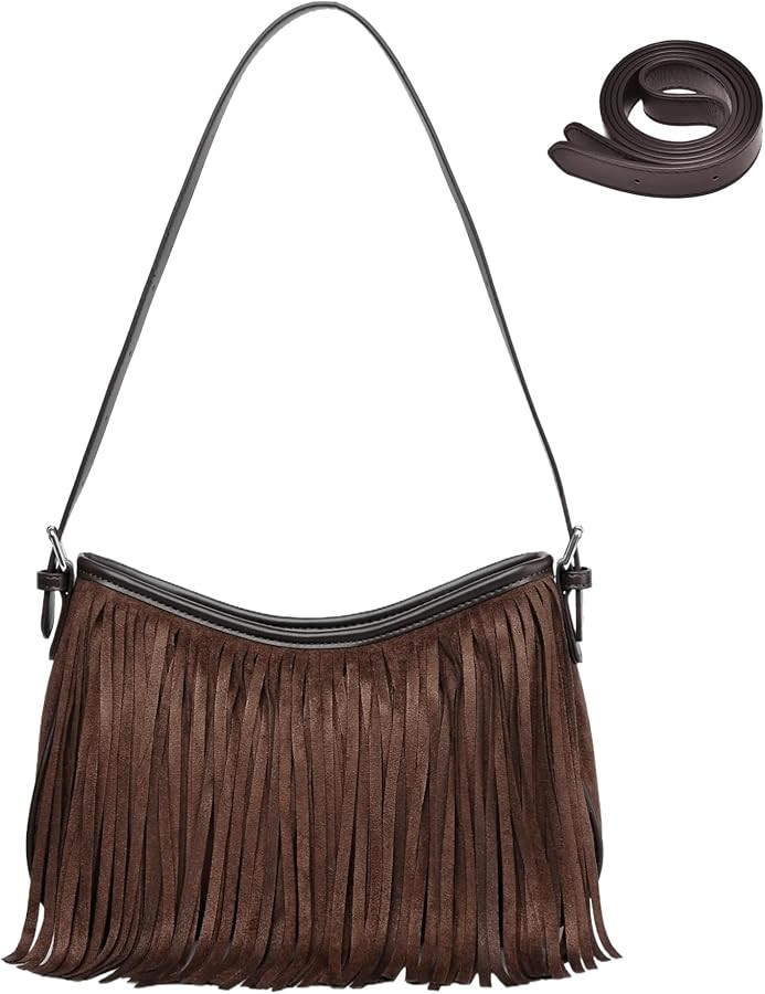Fringe Shoulder Bag for Women Underarm Suede Western Hobo Purses and Handbags Trendy Crossbody Pu... | Amazon (US)