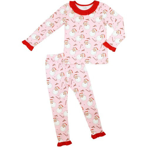 Pink Knit Vintage Santa And Candy Cane Pajamas - Shipping Early November | Cecil and Lou