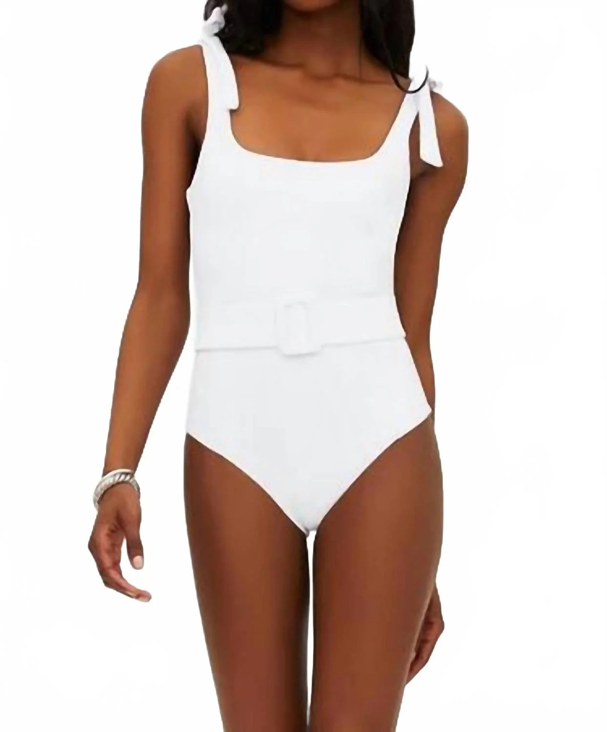 Sydney One Piece Belted Swimsuit In White | Shop Simon