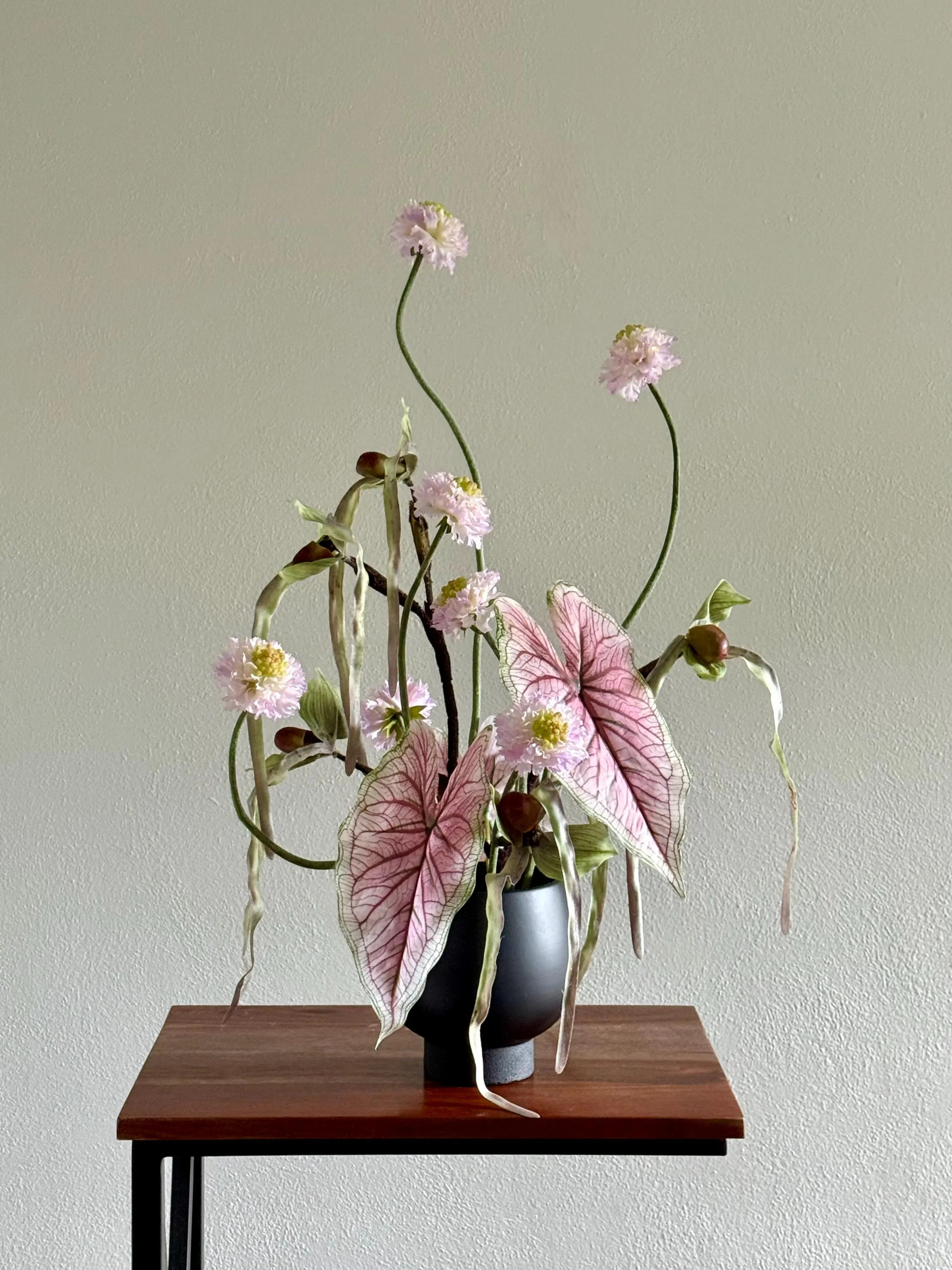 Orchid Scabiosa Floral Arrangement Real Touch Artificial Flower Centerpiece Modern Black Vase Decor | Etsy (Global)