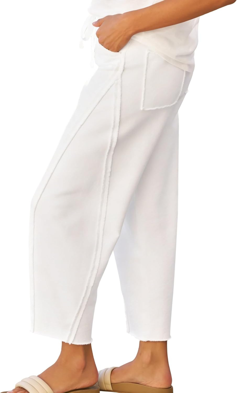 Womens Baggy Barrel Sweatpants Loose Cropped Side Seam Lounge Pants | Amazon (US)