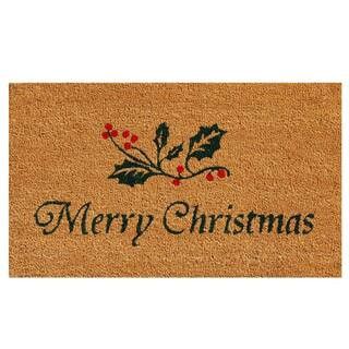 Christmas Holly 17 in. x 29 in. Coir Door Mat | The Home Depot