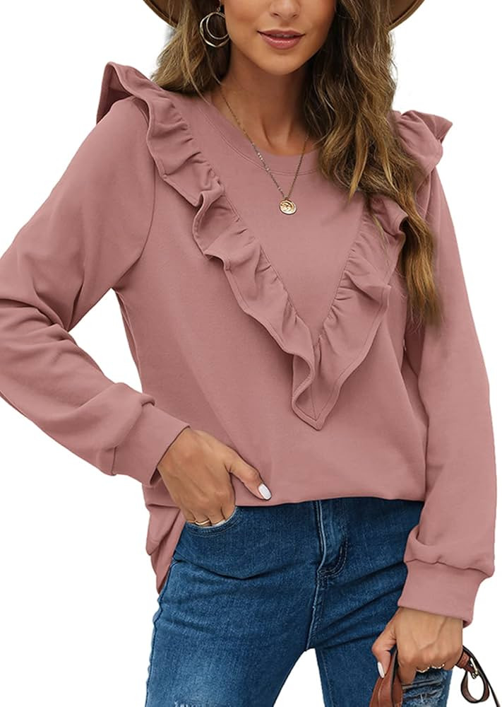 Sieanear Women's Puff Long-Sleeve V-Neck Sweater Casual Tunic Tops | Amazon (US)