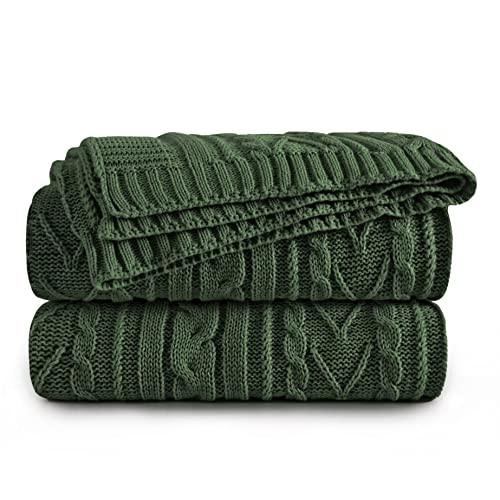 Aormenzy Green Cable Knit Throw Blanket Oversized 60" x 80" Super Soft Comfy Knitted Blanket for Couch Bed Sofa, Twin Size | Amazon (US)